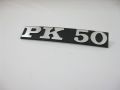 Emblem "PK 50" side panel black/alloy, hole to hole distance: 80mm, 95x17mm Vespa PK