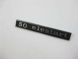 Schriftzug "50 elestart" Heck schwarz/alu Lochabstand: 110mm 132x17mm Vespa 50 Special Elestart