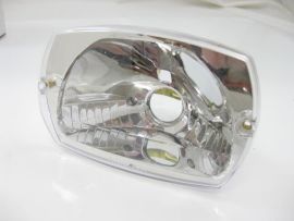 Headlamp Unit trapezoidal, Ø 90x140mm, plastic, clear glass look, dipped beam socket: P26s, parking light socket: festoon BOSATTA Vespa 50 Special/Elestart