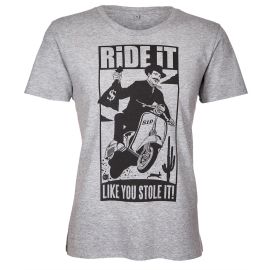 T-Shirt SIP "Ride it like you stole it", grau, Melange,  für Männer, Größe: XL,  Front Print,  gekämmte Baumwolle, 85% Baumwolle 15% Viskose,  150/m²