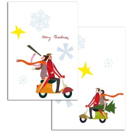 Grußkarte SIP "Vespa-Motiv" Weihnachten  "Paar auf Vespa Roller", L 160mm, B 110mm,  inkl. Briefumschlag, DIN C6