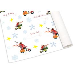 Geschenkpapier SIP "Vespa -Motiv" Weihnachten  "Paar auf Vespa Roller", weiß matt  L 700mm, B 500mm