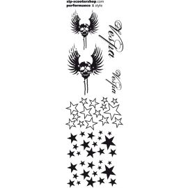 Aufkleberdekorset SIP Vespa "Stars I"  schwarz,  L 1.160mm, B 360mm,  mit Skull