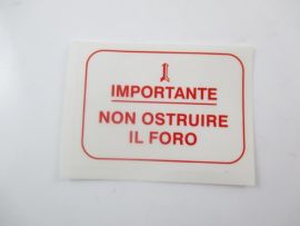 Sticker "importante - non ostruire il foro" red Vespa