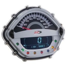 Drehzahlmesser/Tacho SIP für Vespa GTS 250ccm (-`13)  - 160 (km/h/mph) / 16.000 (Umin/rpm),  Ziffernblatt: schwarz, Ziffe.. ..rn: weiß,  Tachoblende: silber